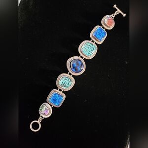 KRYSTYNA'S Sterling Fused Art Glass Free-form Toggle Bracelet Beachy